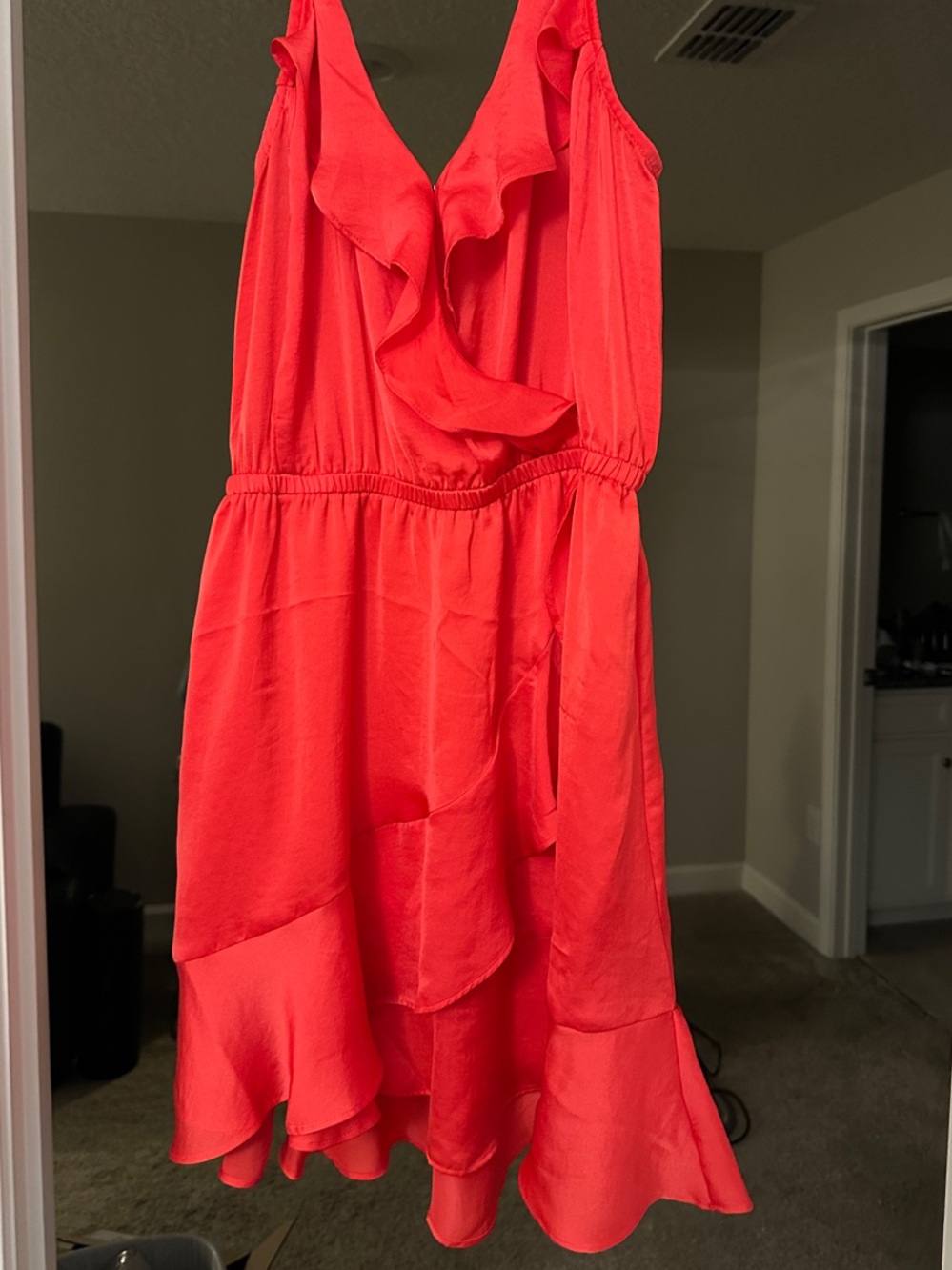 Express Bright Red Ruffle Tier Dress